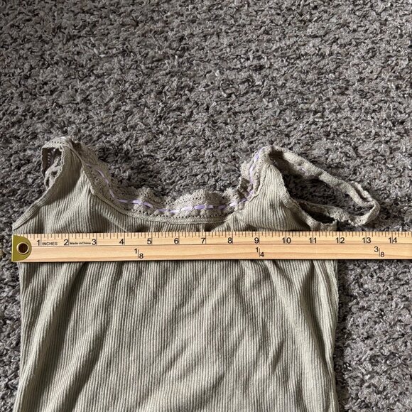 Free People Ribbed Beige/ light green Lace-Trim Tank Top Womens Size M - Picture 5 of 5